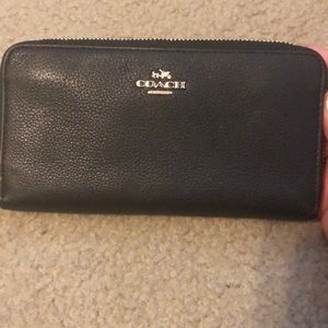 Coach Black Pebble Leather Accordion Zip Wallet